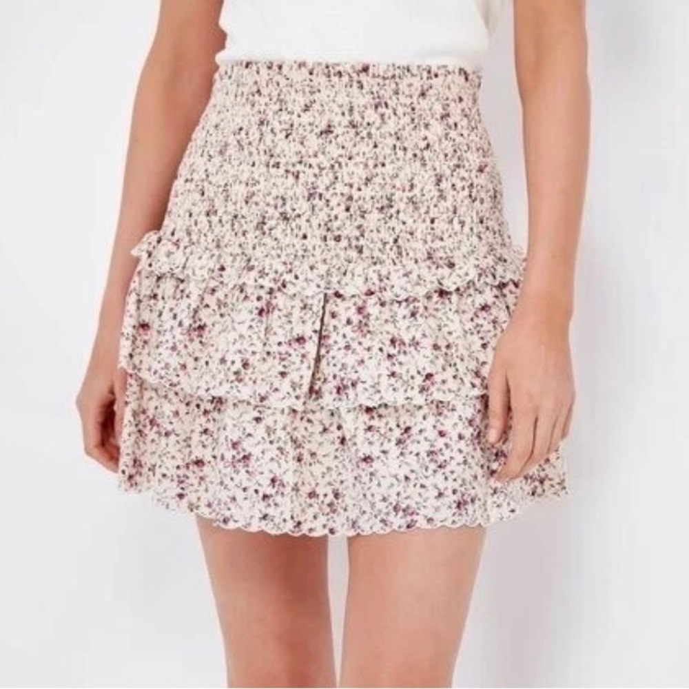 NEW Tuckernuck Smocked Floral Mini Skirt Women’s M Cream/Pink Y2K Hyacinth House